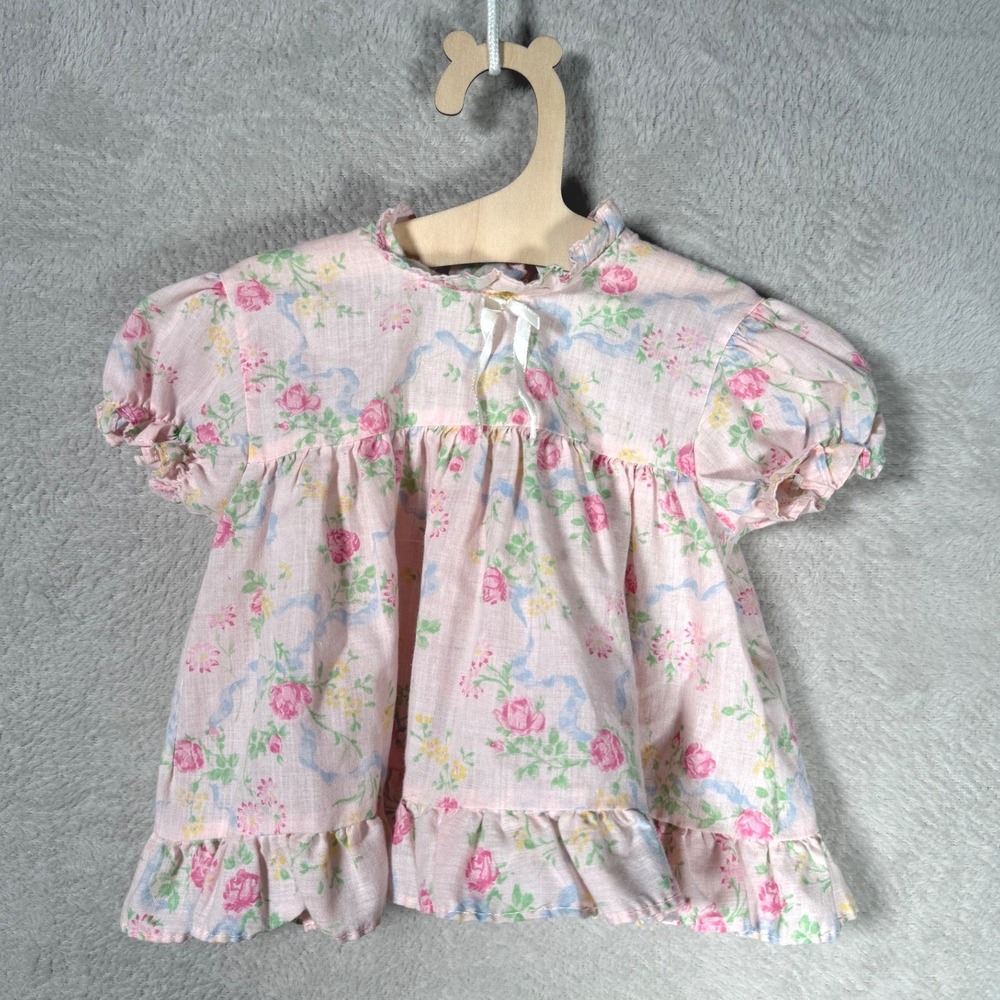 Vintage Toddletime JCPenney Pink Floral Ruffle Top 12M Bow Coquette
